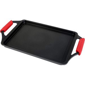 ! Ecostone Grill Plate, Induction Griddle Pan, 37 x 25 cm, Cast Aluminium, Non-Stick Coating Xtra Dupont Ecological, PFOA-Free, 5 mm Thickness, Silicone Handles, Vitro Ceramic, Gas, Oven, Black