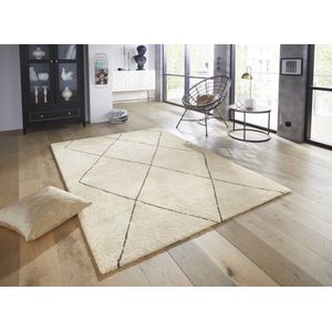 Flycarpets Elle Decoration - Modern Design Vloerkleed - Laagpolig - Geruit - Beige / Bruin - 80x150 cm