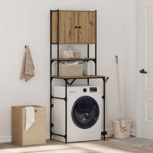 vidaXL - Wasmachine Kast - Eiken - Massief Hout - Zwart Metalen Frame