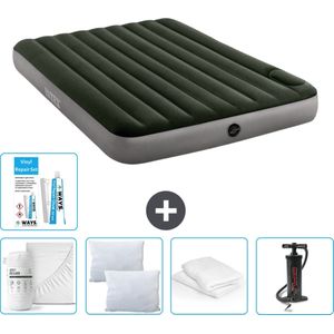 Intex Luchtbed - 2-Persoons - 152 x 203 x 25 cm - Groen - Hoeslaken - Kussen - Pomp - Reparatieset en Kussenbeschermer