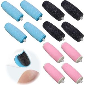 Allecto Plus - Pedicure voetverzorgingsset voor eeltverwijderaar - 12 stuks - vervangrollen elektrische voetvijl - zwart, blauw, roze-wit - wasbaar en herbruikbaar