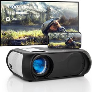 Beamer met afstandsbediening, 1080P Ondersteund LED Wifi projector met luidspreker 16:9 6500 lumen home theater Draadloze live streaming projector voor binnen/daglicht en buiten, USB/HDMI/AV/3.5mm Aux