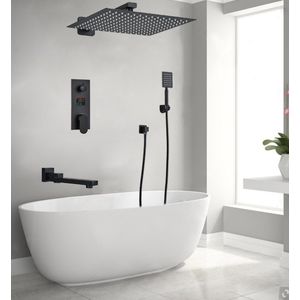 Sanisupreme® Promobundel Inbouw Doucheset Monaco Premium de Luxe LCD 30 cm. regendouche vierkant 3-weg zwart