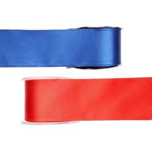 Satijn sierlint pakket - blauw/rood - 2,5 cm x 25 meter - Hobby/decoratie/knutselen - 2x rollen