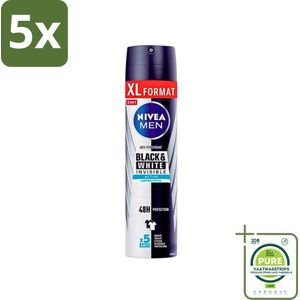 5 x Nivea - Deospray - Men - Invisible Black & White Active - 250 ml - Grootverpakking - NIVEA MEN Deodorant - Anti-transpirant - 48 Uur Bescherming - Anti-vlekken - Witte Strepen
