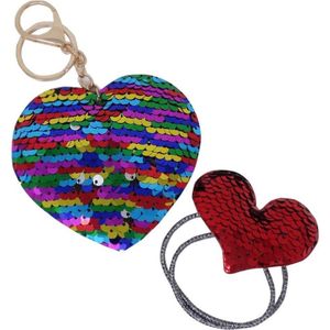 Jessidress Haarelastiekje met omgedraaide Pailletten Elastiek met Sleutel hanger - Multikleuren