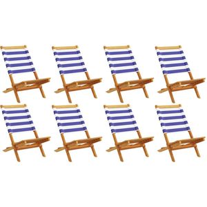 vidaXL Tuinstoelen 8 st inklapbaar stof en massief hout blauw en wit - Tuinstoel - Tuinstoelen - Inklapbare Tuinstoel - Tuin Stoel