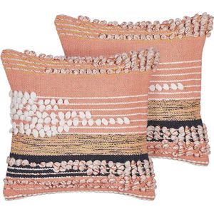 DEUTZIA - Sierkussen set van 2 - Oranje - 45 x 45 cm - Katoen