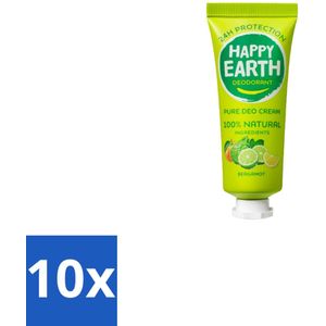 Happy Earth – Deodorant Cream – 100% Natuurlijk Bergamot – 40 ml - Bulkverpakking - 10 stuks