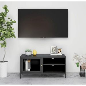 vidaXL Tv-meubel - Staal en glas - Antraciet - 90x30x44 cm