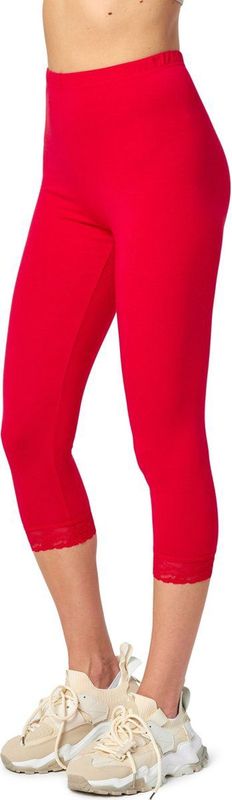 Merry Style MS-MS10-224-LE Dames Capri Leggings met Kant - Sport - Vrijetijdsbroek - 3/4 Lengte - Katoen - Rood - XS