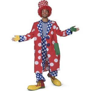 Funny Fashion - Clown & Nar Kostuum - Jas Met Witte Bollen Clown Flappie Man - Rood - Maat 52-54 - Halloween - Verkleedkleding
