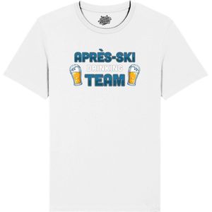 Après Ski Drinking Team - Grappige Apres Ski en Bier Wintersport Kleding - Mannen / Vrouwen / Unisex - Foute Ski en Snowboard Vakantie Cadeau - Unisex T-Shirt - Wit - Maat 3XL