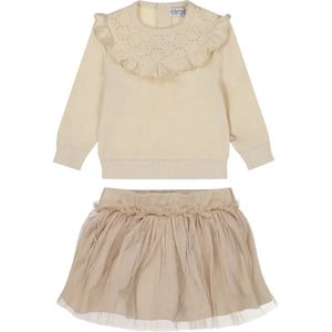 Dirkje Meisjes kledingset: Sweater Off White en Broek Flared Blauw maat 86