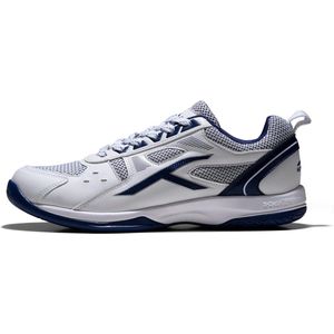 Hundred Raze non-marking professionele badmintonschoenen voor heren | Materiaal: kunstleer | Geschikt voor indoortennis, squash, tafeltennis, basketbal en padel (wit/marineblauw, maat: EU 46, UK 12, US 13)