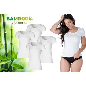 Bamboo Essentials - T Shirt Dames - Bamboe - Ronde Hals - 4 Stuks - Wit - M - Anti Zweet Shirt Dames - Bamboe Ondershirt - Onderhemd Dames Shirts Korte Mouw - Extra Lang