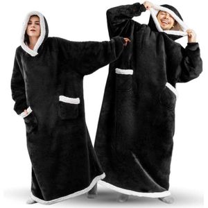 Hoodie Deken - Fleece Deken - Blanket met Mouwen en Capuchon – Dames & Heren - Sherpa Fleece – TV Deken - Bank Deken - 200 x 150 cm - Zwart