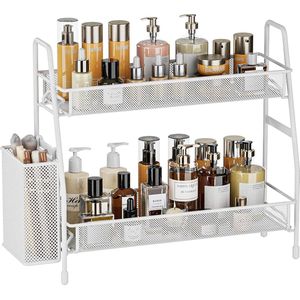 Badkamer aanrecht organisator plank - 2 lagen kruidenrek metalen make-up rek kleine parfum organisator voor wastafel/slaapkamer/woonkamer/keuken/kantoor...