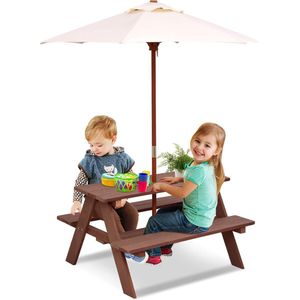 Kinderzitgroep met parasol, kinderzitset van dennenhout, picknicktafel, zitgroep buiten, zitmeubel, tuinmeubelen voor buiten