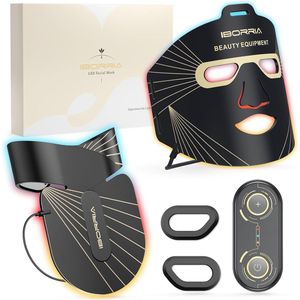 IBORRIA MN1 Lichttherapie Masker Voor Gezicht en Hals – LED Masker Huidverzorging – Infraroodlamp Gezichtsmasker – Huidverjongingsapparaat – Facelift Apparaat - 4 Kleuren - Zwart