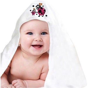 Homéé® pure’cotton Baby Handdoeken wit - lieveheersbeestje - 75x75 cm - Badcape met capuchon - 400g.m² 100% katoen