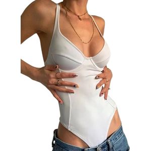 Witte Bodysuit Dames – Met Beugels – Sexy Open Rug – Strakke Pasvorm – Lingerie