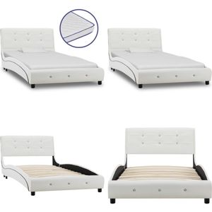 vidaXL Bed met traagschuim matras kunstleer wit 90x200 cm - Bed - Bedden - Eenpersoonsbed - Eenpersoonsbedden