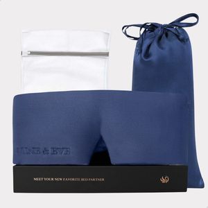 Lune & Eve® Zijde Slaapmasker Set – Donkerblauw – 3-delige Luxe Bundel: Slaapmasker, Waszakje & Opbergzakje – 23 Momme Mulberry Silk – Verduisterend & Hypoallergeen