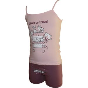 VANILLA – Meisjesondergoed, meisjesset hemd en boxershort - Egyptisch katoen – Roze/Groen – 6/7 jaar – 4562