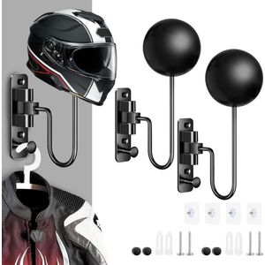 Helmhouder - Helm Houder - Helm Kapstok – 2 Pack - Helm Standaard - Motorhelm Steun – Wandsteun Ophangsysteem – Draaibare Houder - Zwart