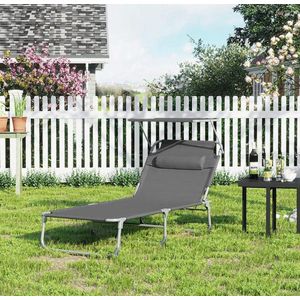 MIRA Home - Ligbed - Relaxbed - Ligbed tuin - Tuin - Hoofdsteun - Zonneklep - Grijs - IJzer - 53x193x29