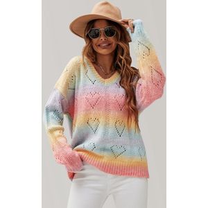 Hartvormige trui in roze, blauw, geel, regenboog