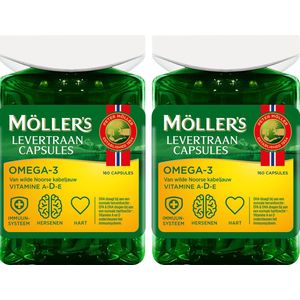 Möller’s Omega-3 Levertraan - 2 x 160 capsules - Omega-3 capsules – Levertraancapsules – Levertraan met vanillesmaak