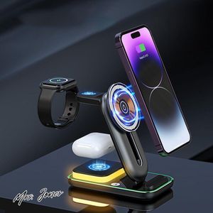 Mrs. Jones 4-in-1 draadloos laadstation met ingebouwd nachtlampje en inductieve oplader voor iPhone - 18 W snelle draadloze oplader voor iPhone 15 14 13 12 11 X Pro Max iWatch Air Pods Samsung .