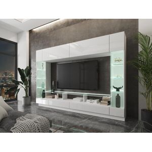 TV-wand met opbergruimte en LED's - Gelakt wit - BRIANO L 276.2 cm x H 189.4 cm x D 40 cm