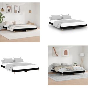 vidaXL Bedframe bewerkt hout zwart 150x200 cm - Bedframe - Bedframes - Bed - Bed Frame