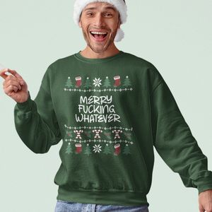 Foute Kersttrui - Kleur Groen - Merry Fucking Whatever - Maat 4XL - Uniseks Pasvorm - Kerstkleding voor Dames & Heren