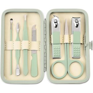 7in1 Stainless Steel Manicure Set with Portable Leather Case - Nail Care Kits Including Nail Clipper and Eyebrow Grooming Kit - Pedicure Kit for Travel and Home