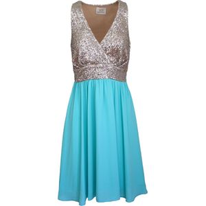 Verysimple • turquoise jurk met pailletten body • maat S (IT42)