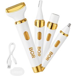 BOR® Ladyshave - Wit met Goud - Ontharingsapparaat - 4 Opzetstukken - Ladyshave - Ladyshave Dames - Usb Oplaadbaar