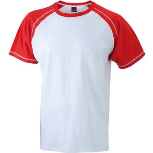 James and Nicholson - Heren Raglan T-Shirt (Wit/Rood)