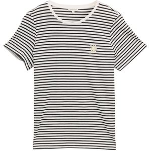 TOM TAILOR - Shirt - Zwart / Offwhite - Gestreept - Kwartmouw