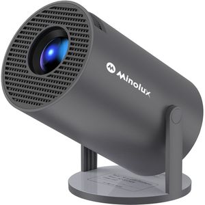 Minolux® Premium Black Mini Beamer-model 2025 – Smart Projector met Netflix, YouTube, Disney+, Appstore. – WiFi, Bluetooth, Screen Mirroring – Home Cinema - 4k - Beamer - Inclusief Hdmi kabel & speaker - IOS & Android - Zwart