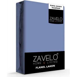 Zavelo Deluxe Flanel Laken Denim Blauw - 2-persoons (200x260 cm) - 100% katoen - Extra Dik - Zware Kwaliteit - Hotelkwaliteit
