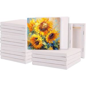 Mini canvas 10 x 10 cm - 20 stuks - Wit canvas op spieraam