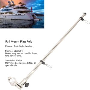 Roestvrij stalen vlaggenstafpaal voor bootrailmontage - inclusief basis kit - geschikt voor pijpdiameter 22-25 mm/09-10 in - voor jachten en mariniers