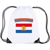 Nederland nylon rijgkoord rugzak/ sporttas wit met Nederlandse vlag