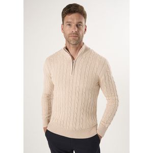 Felix Hardy - Kabelgebreide Trui - Beige - 100% Katoen - Heren - Halve Rits