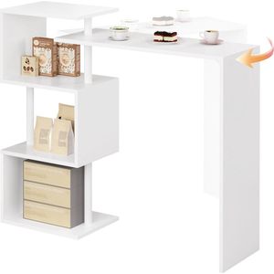 Bartafel Keukentafel Wit in Spaanplaten en staal met 3 planken,Countertafel Bistrotafel modern 134x38x112cm