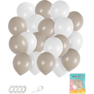 Festivz 40 stuks Lichtbruin Witte Ballonnen met Lint – Decoratie – Feestversiering - Papieren Confetti – Light Brown  - White - Light Brown Latex - White Latex - Verjaardag - Bruiloft - Feest